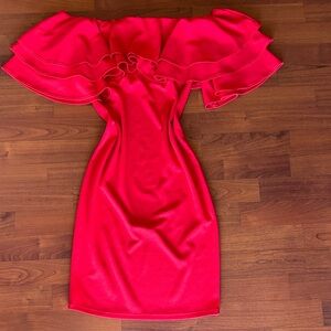 Off-Shoulder Ruffle Red Cocktail Dress